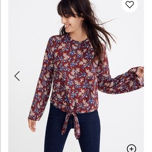 Madewell Bell-Sleeve Tie Top in Antique Flora.